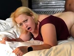 BBW blonde housewife submits in the air hard pounding on the bed